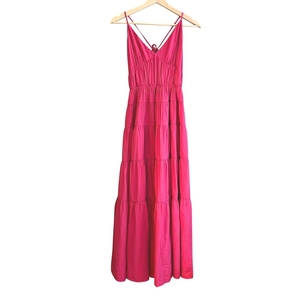 Abercrombie & Fitch Magenta Pink Tiered Maxi Dress V-Neck Strappy Back Size M